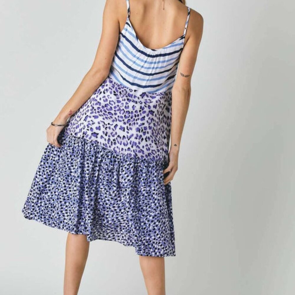 Blue & White Sundress MULTI PRINT SLEEVELESS MIDI DRESS M - Picture 7 of 11